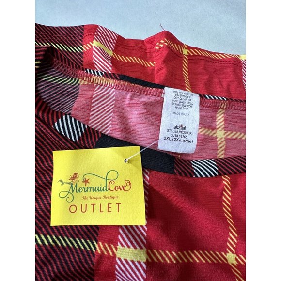 Mermaid Cove Red Checkered Dress Womens Plus Size 2XL 3/4 Sleeve Flare - Picture 7 of 8